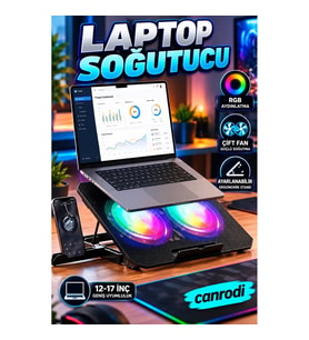 RGB Aydınlatmalı Çift Fanlı Laptop Soğutucu – Ayarlanabilir 12-17 İnç Notebook Standı