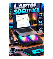 RGB Aydınlatmalı Çift Fanlı Laptop Soğutucu – Ayarlanabilir 12-17 İnç Notebook Standı