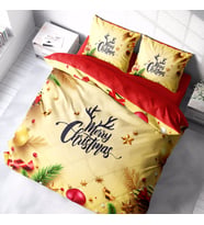Monohome Yılbaşı Süsü Merry Christmas Çift Kişilik 3D Nevresim Takımı Pamuk Saten Yellow (Çok Renkli)
