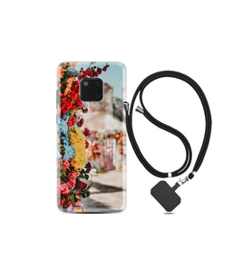 Huawei Mate 20 Pro Kılıf Silikon Desen Boyun Askılı Gerçek Çiçekler 1743