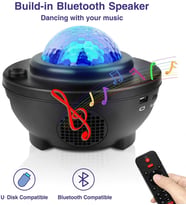 Yıldızlı Projektör Tavan Bulutsu Galaxy Lazer Işıklı Disko Topu Bluetooth Hoparlör Parti Led Lambası (Siyah)