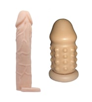 Dolgulu Silikon Penis Kılıfı Tırtıklı Uzatmalı Prezervatif Ve Kaydırıcı Jell Seti