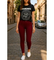 Gabardin Kumaş Yüksek Bel Pantolon (Bordo)