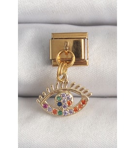 316L Çelik Gold Renk Sallantı Renkli Zirkon Taşlı Göz Model Nomination Charm TJ-BC1343