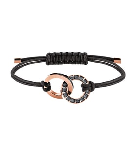 Monemel Swarovski Taşlı Rose Detaylı Siyah Ayarlanabilir Erkek Bileklik (Altın Kaplama)