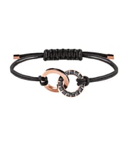 Monemel Swarovski Taşlı Rose Detaylı Siyah Ayarlanabilir Erkek Bileklik (Altın Kaplama)