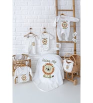 Pia Baby Premium Lüks 10’lu İsim Baskılı Yenidoğan Erkek Bebek Hediyesi Set 5011-01 (Krem)