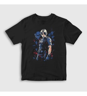 Presmono Unisex Çocuk Siyah Leon Kennedy Resident Evil T-Shirt 435792tt