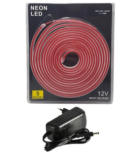 5 Metre 12 Volt 6x12 mm Esnek Neon Led Kırmızı 3A Plastik Adaptör Set
