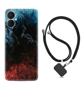 Tecno Spark 9T Kılıf Resimli Boyun Askılı İpli Desenli Silikon Red Blue Black Abstact 1386