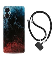Tecno Spark 9T Kılıf Resimli Boyun Askılı İpli Desenli Silikon Red Blue Black Abstact 1386