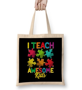 Cute I Teach Awesome Kids Teacher Autism Awareness Bez Çanta Uzun Saplı
