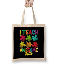 Cute I Teach Awesome Kids Teacher Autism Awareness Bez Çanta Uzun Saplı