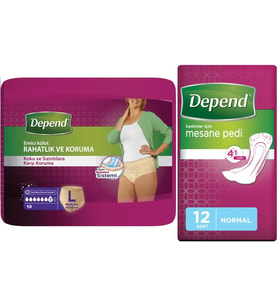 Depend Emici Külot Lohusa Pedi L - Large - Büyük Kadın (10 Lu)+Mesane Pedi Kadın Normal (12 Li)