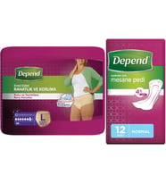 Depend Emici Külot Lohusa Pedi L - Large - Büyük Kadın (10 Lu)+Mesane Pedi Kadın Normal (12 Li)