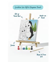 Penguen Temalı Çocuk Boyama Tuvali – Şövaleli Eğitici Boyama Seti 20x20 cm