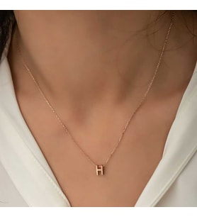 925 Ayar Gümüş Rose 3 Boyutlu H Harf Kadın Gümüş Kolye