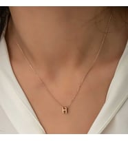 925 Ayar Gümüş Rose 3 Boyutlu H Harf Kadın Gümüş Kolye