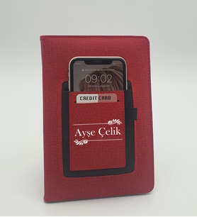 Kişiye Özel İsim Soyisim Baskılı Telefon Ve Kartlık Cepli Kırmızı Defter