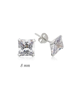 Gümüş Kare Tek Taş Zirkon Küpe - 8 mm CSR2181378