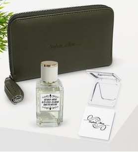 BK Gift Kişiye Özel Haki Deri Kadın Cüzdanı & Parfüm & Cep Aynası Hediye Seti-1