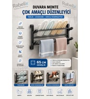 Duvara Monte Siyah Katlanır Terliklik Ayakkabılık Havlu Askılığı 65 cm