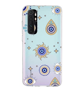 PrintiFy Xiaomi Mi Note 10 Lite ile Uyumlu 1mm Slim Fit Nazar Boncuğu 5 Baskılı Şeffaf  Kılıf