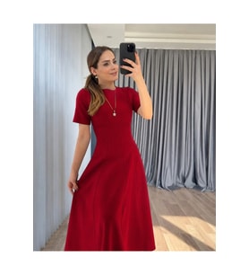 Kadın Kısa Kollu Bisiklet Yaka Maksi Boy Ithal Krep Elbise