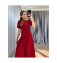 Kadın Kısa Kollu Bisiklet Yaka Maksi Boy Ithal Krep Elbise