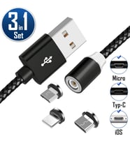 3'ü 1 arada şarj seti manyetik tak çıkar Apple iPhone iPod iPad Samsung modelleri lightning USB-C için şarj kablosu gri 2.4A 100cm