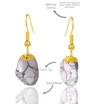 Sertifikalı Amorf Model Ham Havlit Taşı Küpe - Gold Renkli (Beyaz)