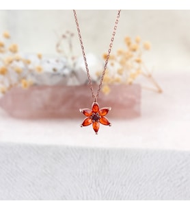 925 Ayar Gümüş Turuncu Taşlı Lotus Çiçegi Kadın Kolye İnlove