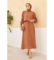 Kolları Piliseli Etek Tunik Takım - Camel
