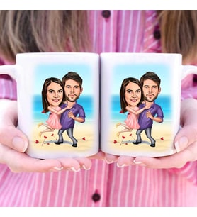 Kişiye Özel Aşıklar Karikatürlü İkili Kupa Bardak