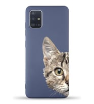 Samsung Galaxy A71 Uyumlu Lansman Kılıf Catface Tasarımlı İçi Kadife Kapak-Petrol Mavisi (Şeffaf)
