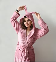 Sabahlık Kadın Niki Kadife Kumaş  - Şık ve Yumuşak Kışlık Model (Pembe)