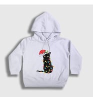 Presmono Unisex Çocuk Beyaz Lights Cat Kedi Yılbaşı Kapüşonlu Sweatshirt 364372tt
