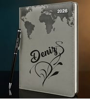 BK Gift Kişiye Özel İsimli Termo Sert Kapak 2026 Gri Ajanda & Kalem -5, Öğretmenler Günü Hediyesi, Yeni İş Hediyesi
