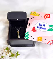 Doğum Günü Hediyesi Baskılı Ahşap ve Işıklı Kutusunda Sarılan Romantik Çiftler 925 Ayar Gümüş Kolye