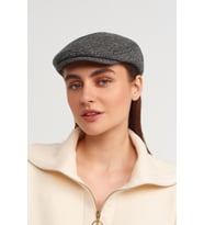 Copper Yünlü Flat Cap Balıksırtı Desenli Kasket Şapka (Ekru)