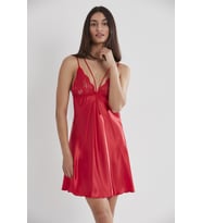 Pierre Cardin  Saten Dantelli Gecelik  - 640 (Kırmızı)