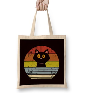 Retro Cat Vintage Kitten Kitty Pet Animal Gift Bez Çanta Uzun Saplı