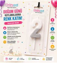 2 Yaş Doğum Günü Pasta Mumu Beyaz Gümüş