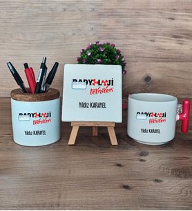 Radyoloji Teknikeri Hediye Sepeti Kupa Bardak T Kulplu, Kalemlik ve Dekoratif Taş Radyoloji Teknikerine Hediye (Model 1)