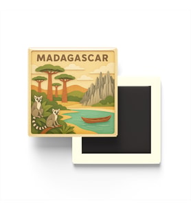 Madagaskar - Madagascar - Paper Cut Art - Baskılı Buzdolap Magneti Kare - 9x9 cm