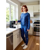 Kadın Galaksi Baskılı Pijama Takımı Bisiklet Yaka Jogger Fonksiyonel Dayanıklı Kaliteli Şık