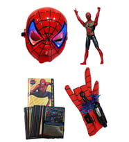 Ağ Atan Eldiven, Işıklı Maske, 18cm. Işıklı Figür, 55 Adet Spiderman Oyun Kartlı 4'lü