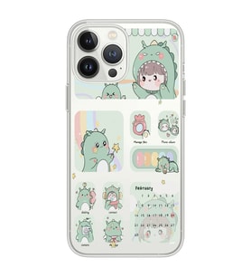 Iphone 12 Pro Uyumlu Tatlı Dinozor Kawaii Tasarımlı Şeffaf Telefon Kılıfı