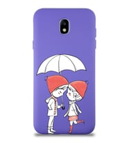 Samsung Galaxy J7 Pro Uyumlu Lansman Kılıf Aşk Tasarımlı İçi Kadife Kapak-Mor (Şeffaf)