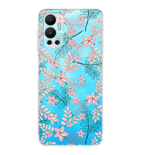 PrintiFy İnfinix Hot 12 Uyumlu Kamera Korumalı Floral Kırmızı Tasarımlı Şeffaf Silikon Kılıf